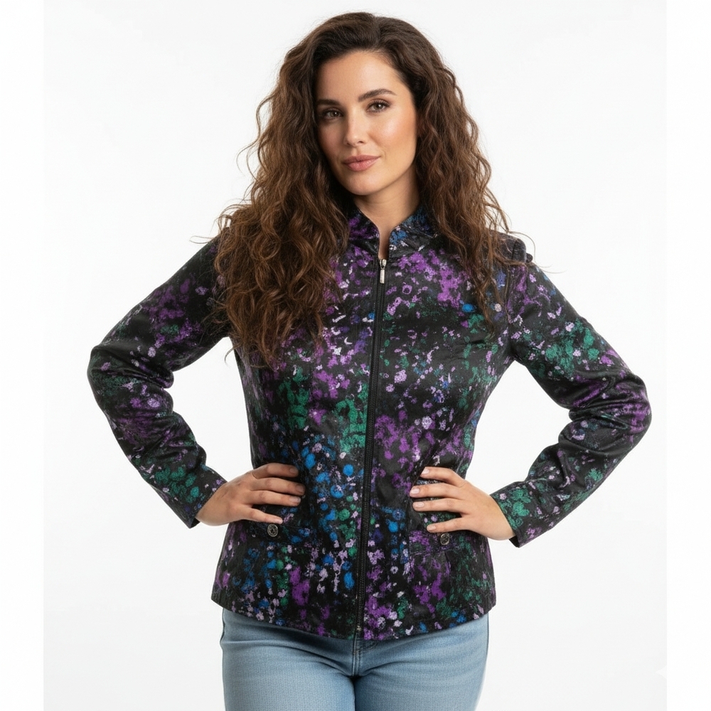 Laura Ashley Splatter Print Zip Jacket Artsy M